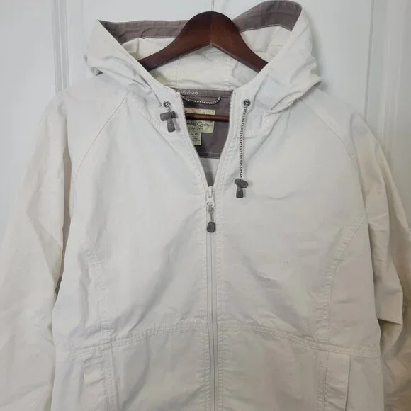 Women's Cabelas Jacket Full Zip 100% Cotten Hooded Off White Sz XL Lightweight - Picture 2 of 8